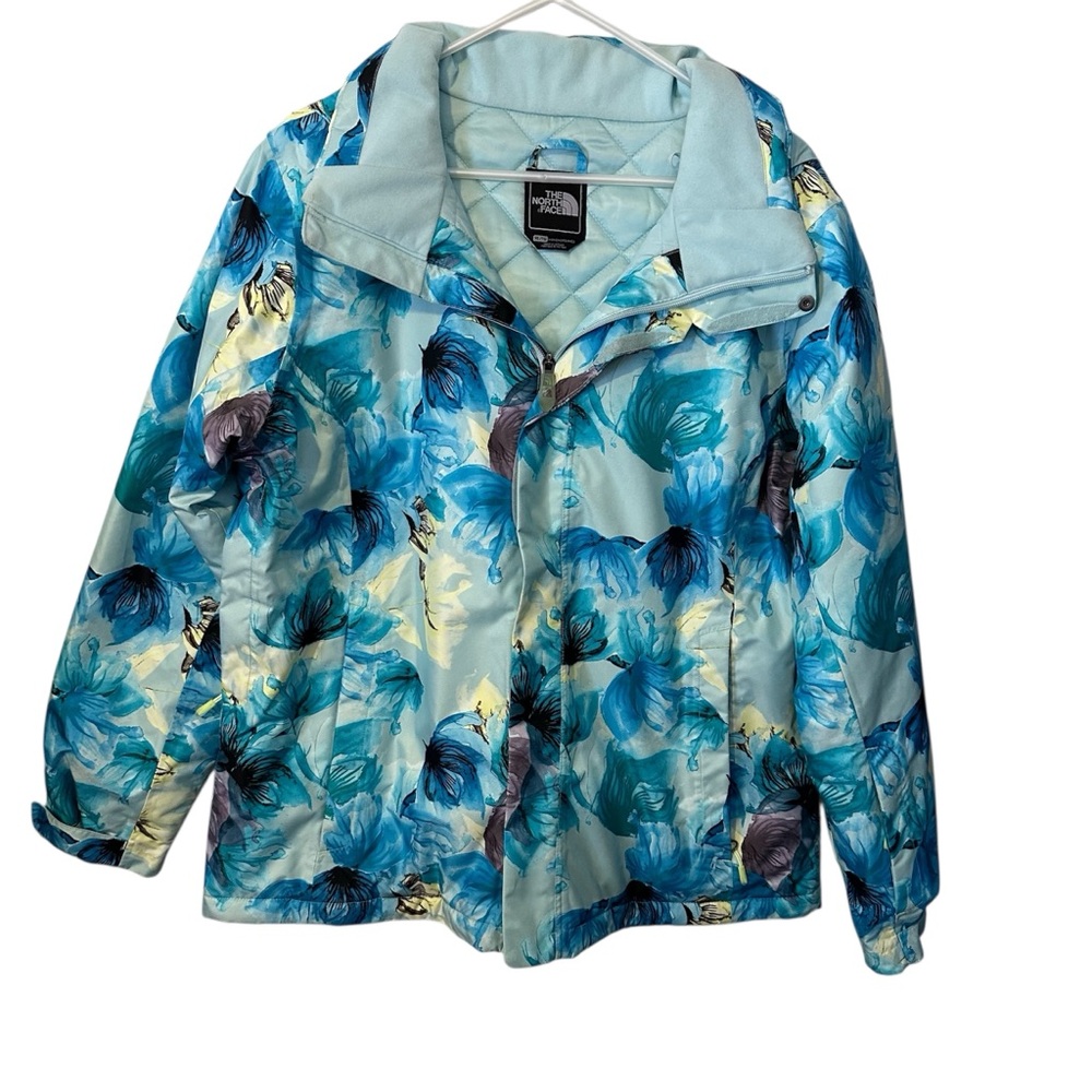 The North Face Women’s XL Floral Ski Jacket Light Blue Insulated Snow Coat A9ZQ